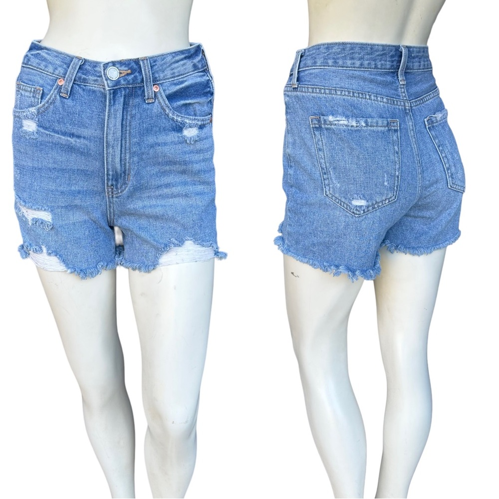 JBD Light Wash Raw Hem Distressed High Rise Jean Shorts Size XS